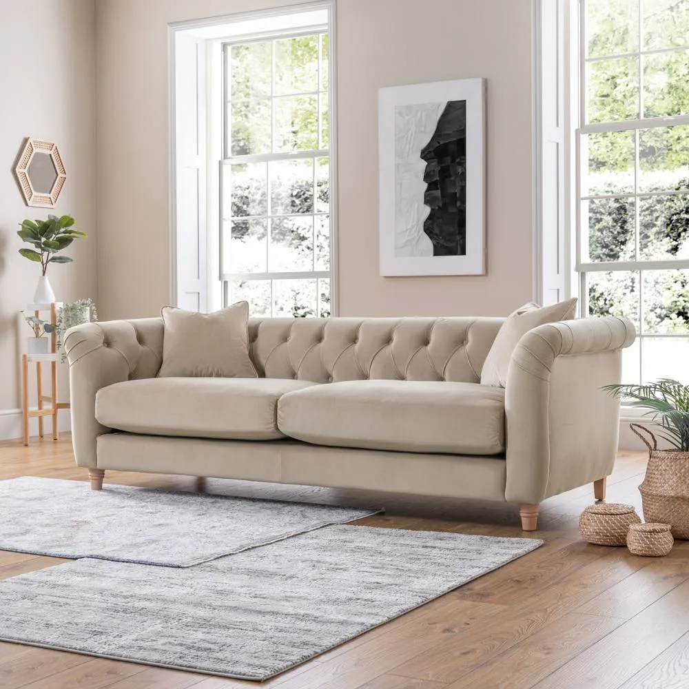 The Great Sofa Company Kensington 3-Seater Velvet Chesterfield Sofa in Cream 2