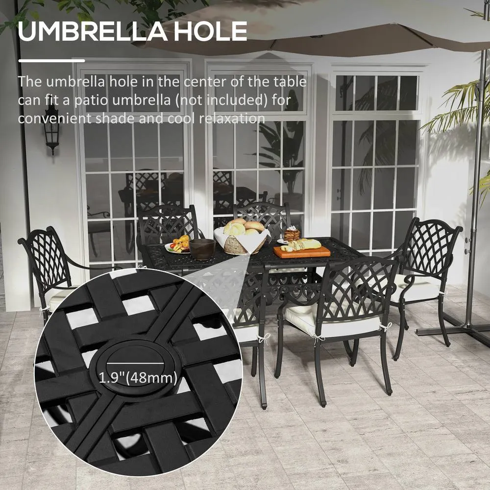 OUTSUNNY 7-PC Cast Aluminum Patio Dining Set w/ Umbrella Hole & Cushion in Black 5