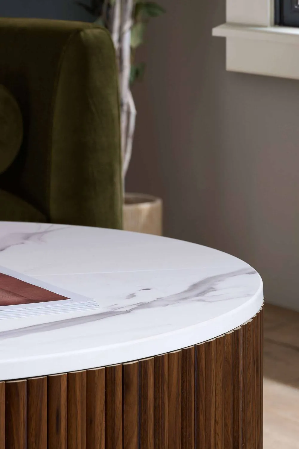 Birlea Kagu Coffee Table Fluted Ribbed Walnut & Marble effect in Brown 5