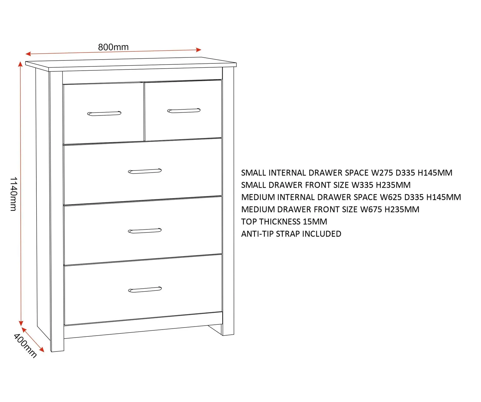 Seconique Portland 3+2 Drawer Chest in White 6