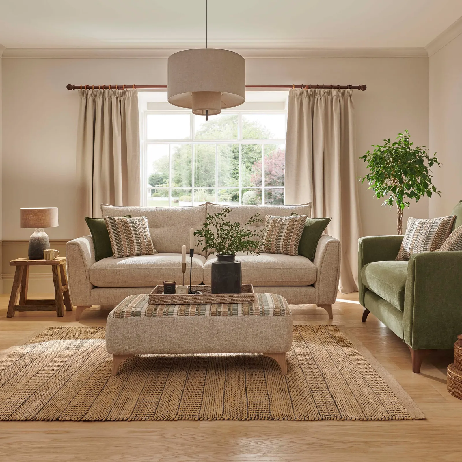 Calloway Bench Stool Natural Oak Foot, Neutral Fabric | Barker & Stonehouse 2