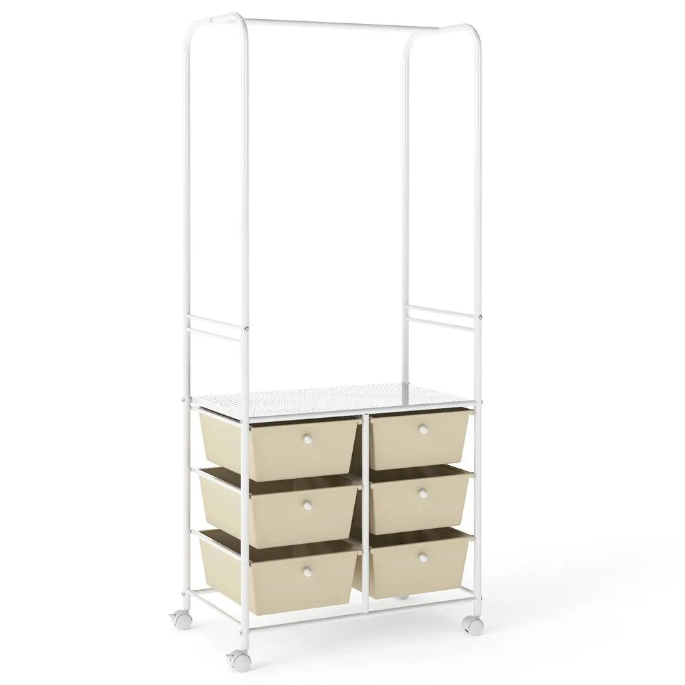 Costway Clothing Rack, Coat Hanger w/6 Drawers & Storage Shelf in White