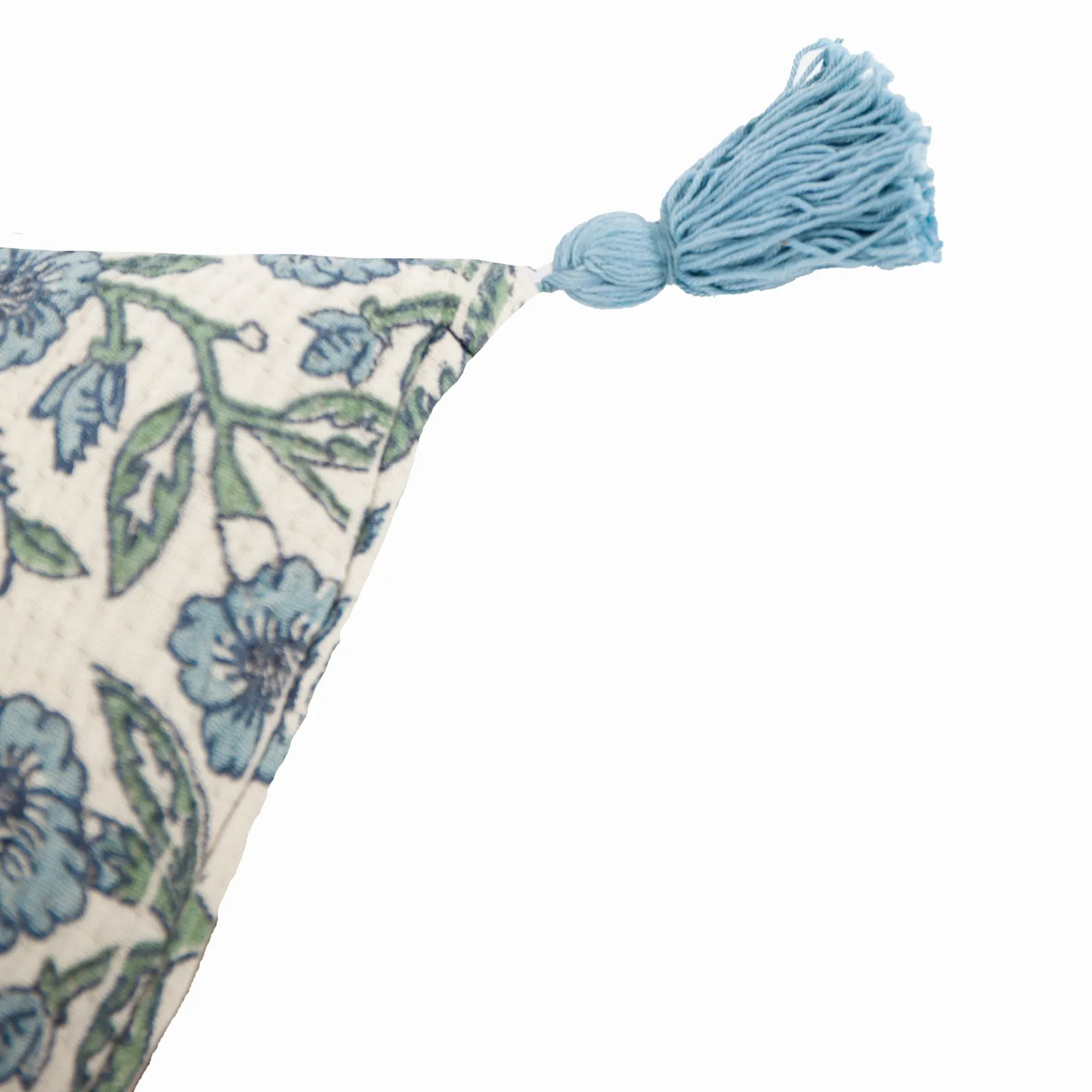 Paoletti Delphine Floral Tasselled 100% Cotton Cushion in Mid Blue 5