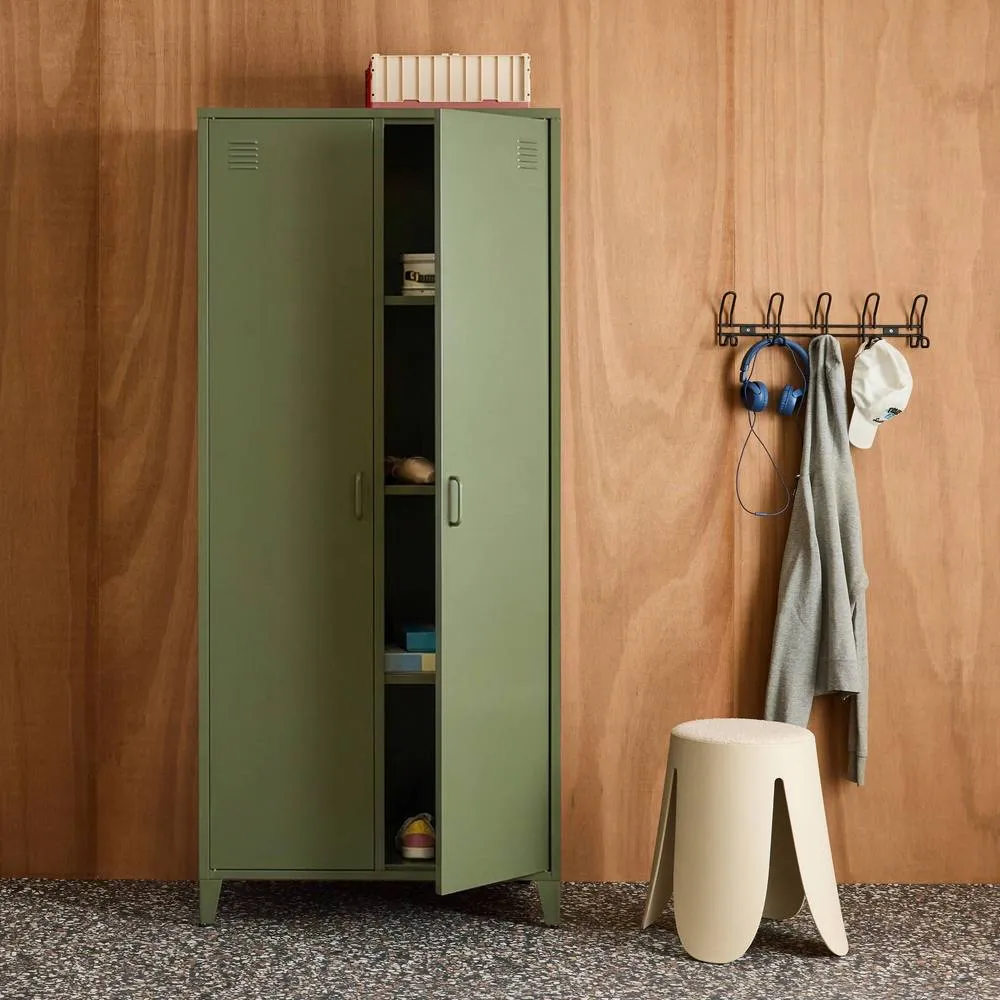 sweeek Industrial metal wardrobe for bedroom closet with 2 doors, 4 shelves in Khaki 4