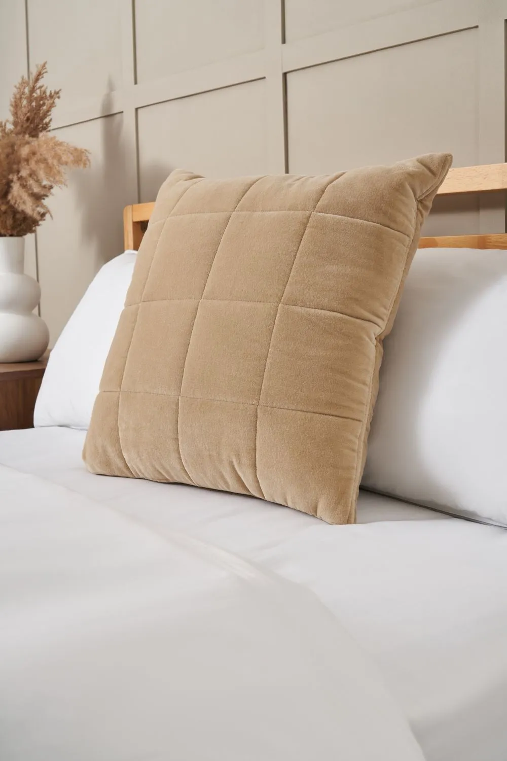 BHS Square Stitch Quilted Cushion in Beige