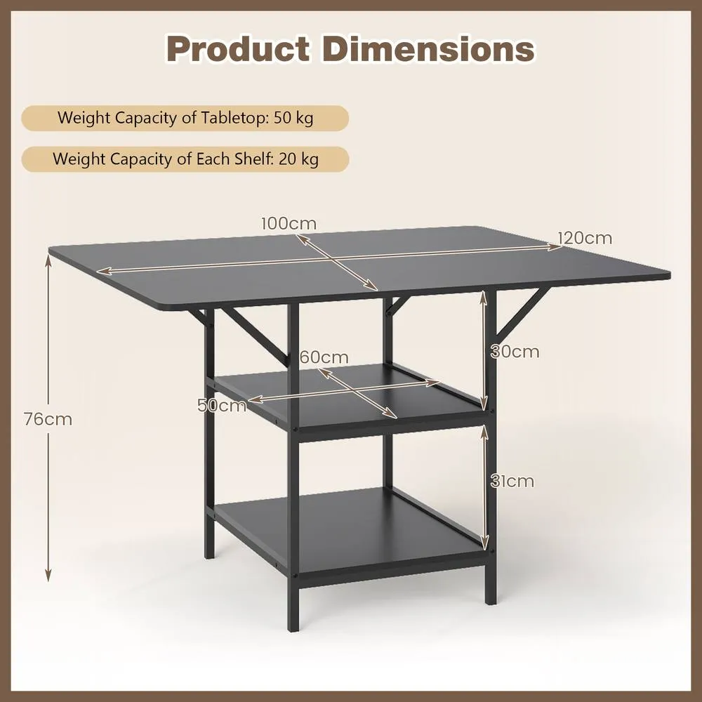 Costway Dining Table for 4-6 Rectangular Dining Table w/Storage Shelves in Black 2