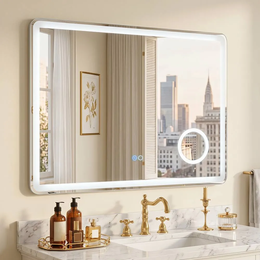 Costway 3X Magnifying Mirror Horizontal Dimmable LED Lighted Bathroom Mirror in Silver 4