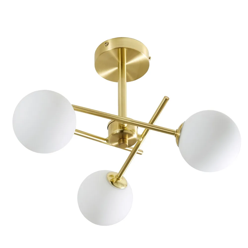 Nera Bathroom Cross Arm Semi Flush Ceiling Light, Satin Brass
