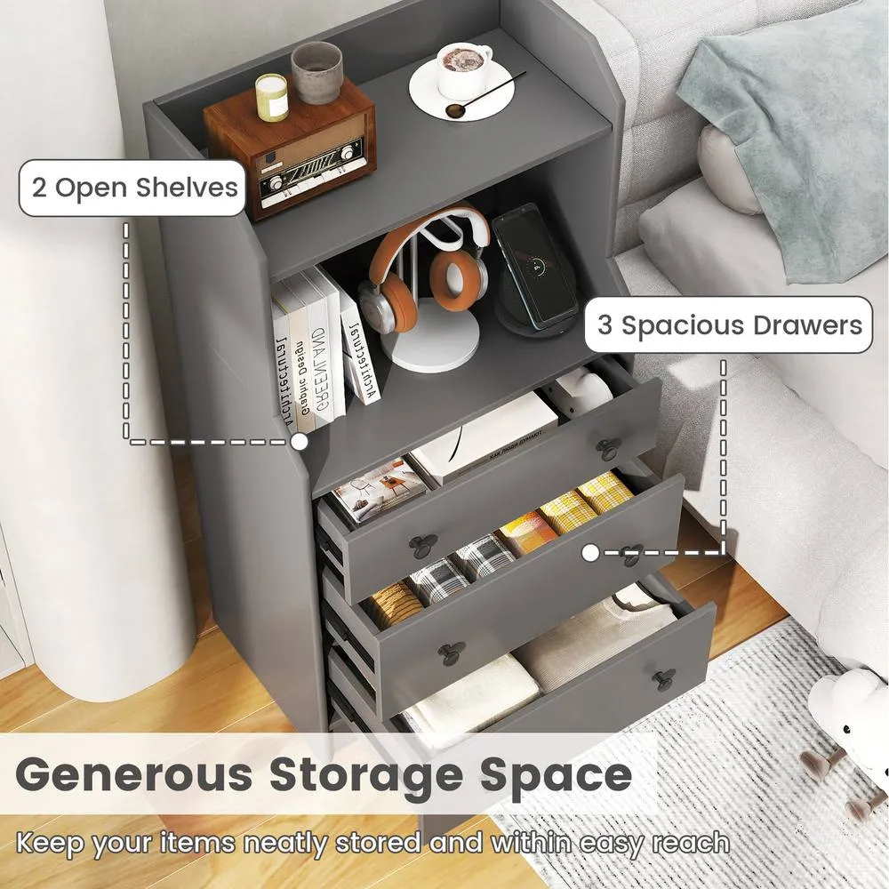 Costway 3-Drawer Dresser Storage Organizer with Shelves-Grey in Grey 5