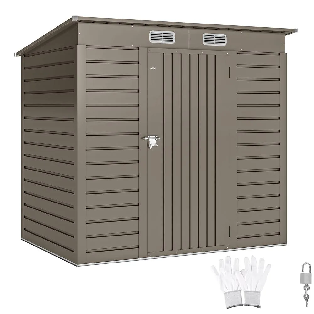 OUTSUNNY 6 x 4FT Galvanised Metal Garden Shed with Lockable Door, Grey in Light Grey 2