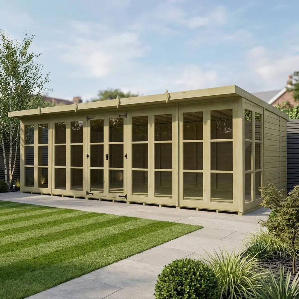 Buttercup Farm 20ft x 10ft Georgian Pent Summer House - Pressure Treated Timber in Brown 2