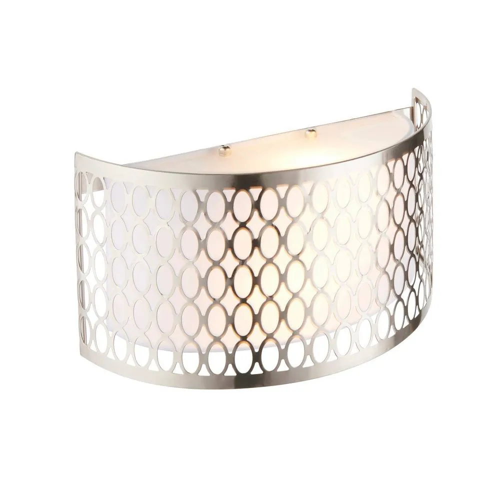 Netlighting Cordero Flush Wall Lamp Nickel Plate White Fabric Frosted Glass 2xE14 in Grey