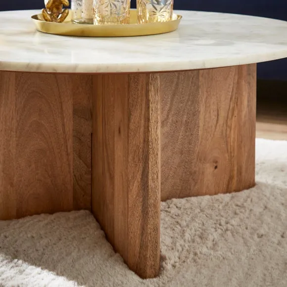 Arya Round Coffee Table, Mango Wood and Real Marble 2
