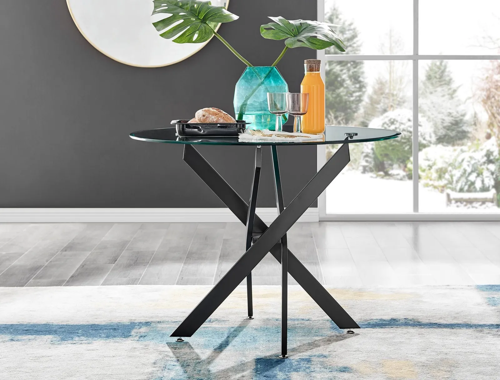 FurnitureboxUK Novara 100cm Round Black Leg Dining Table & 2 Pesaro Gold Leg Chairs 2