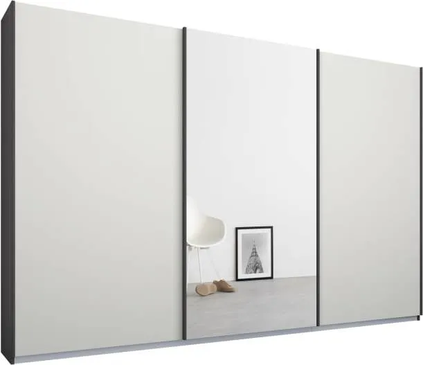 Malix 3 door 270cm Sliding Wardrobe, Graphite Grey frame,Matt White & Mirror doors , Classic Interior
