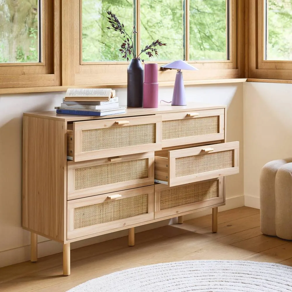 sweeek 6-drawer chest with cane & wooden effect in Brown 6