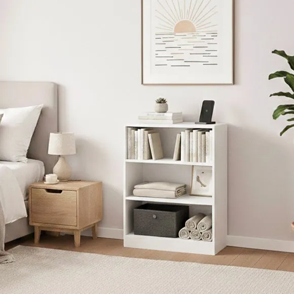 Return - Cambridge 3 Tier Low Bookcase, White 3