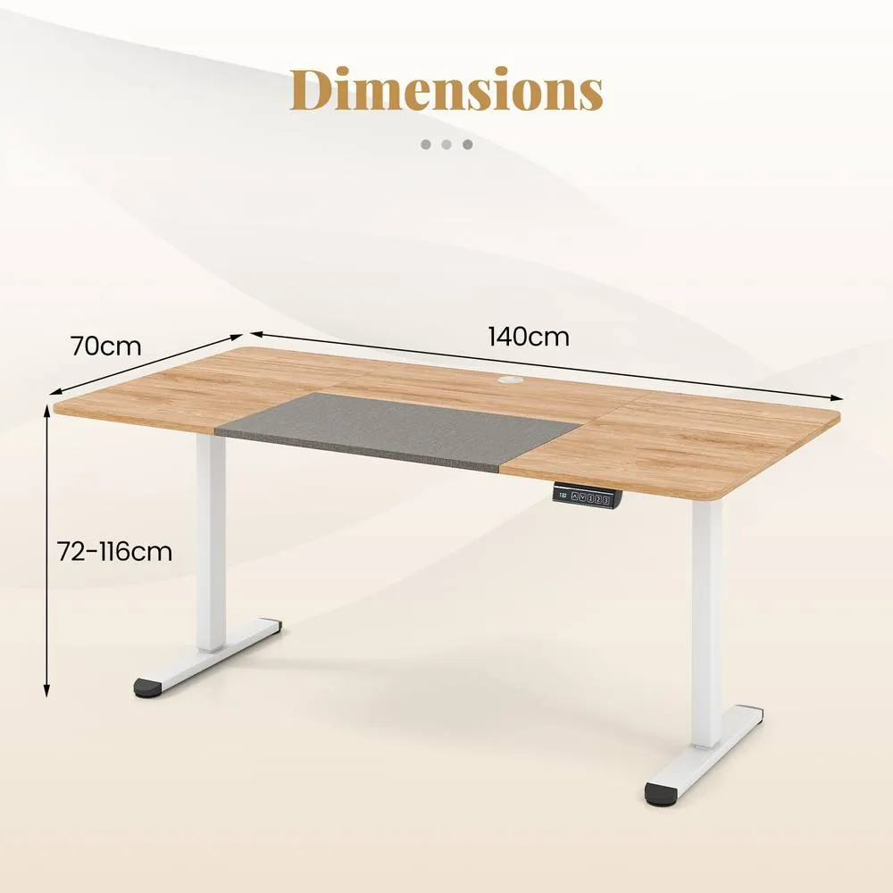 Costway Electric Standing Desk 140x70cm Height Adjustable Desk Sit Stand Desk in Natural 3