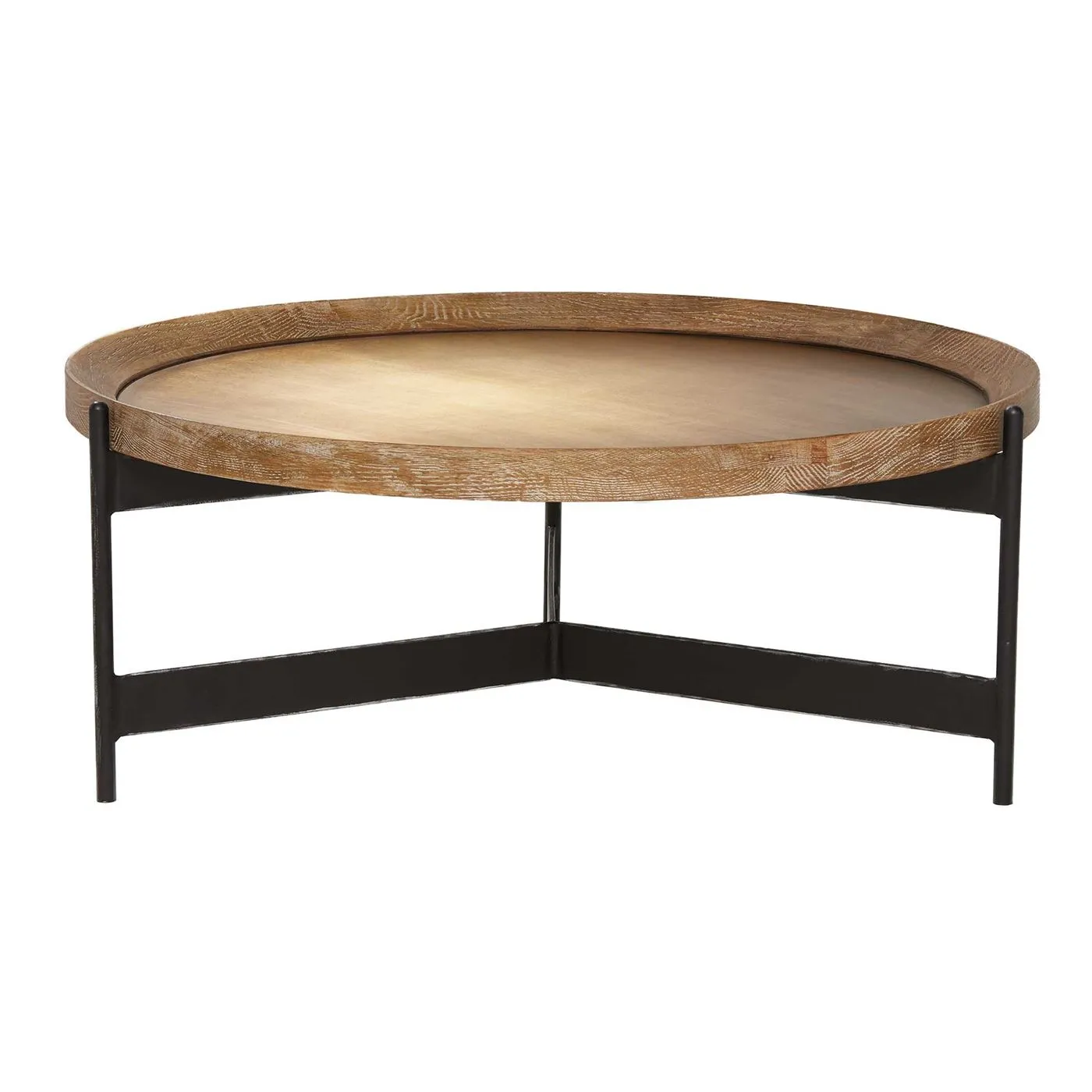 Zeke Round Coffee Table, Light Brass and Oak
