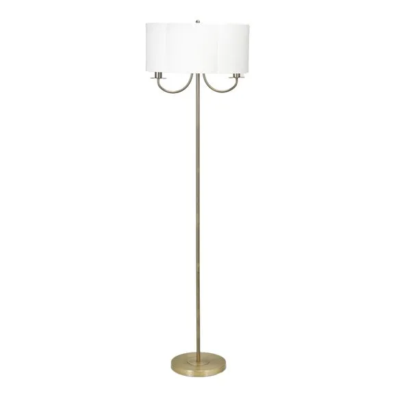 Pacific Lifestyle Seraphine Matt Antique Brass Faux Silk Scallop Shaded Floor Lamp 2