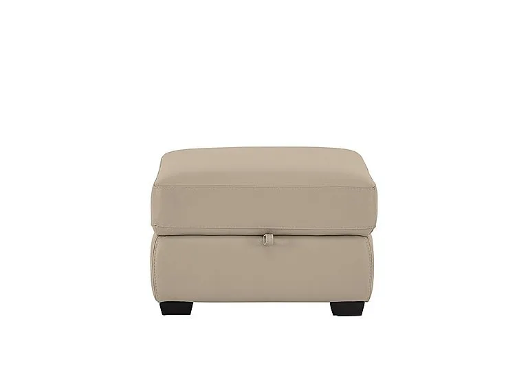 Compact Collection Petit Leather Storage Footstool - BV Pebble
