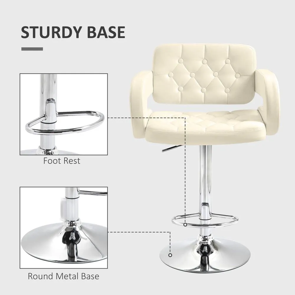 HOMCOM Set of 2 Height Adjustable Barstool with Extra Large Seat, White 6