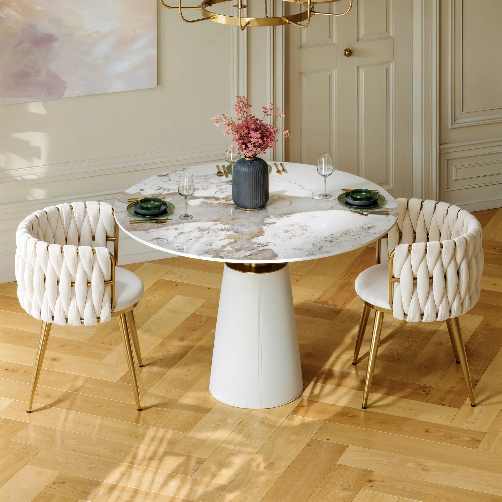 Dining Set 39" Sintered Stone Dining Table with 2 Chairs