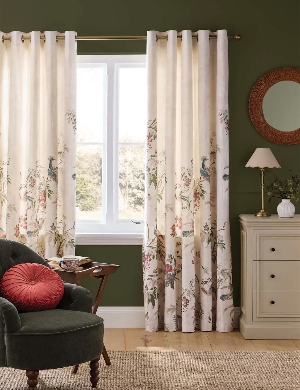 Laura Ashley Attleton Cotton Rich Floral Eyelet Curtains Duck Egg