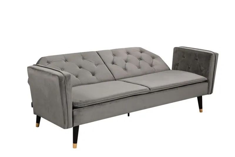Comfy Living Ltd Plush Velvet Tufted Sofa Bed In Various Colours With Black & Gold Legs in Grey 2
