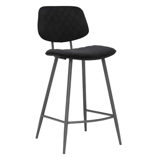 Archer Bar Stool Black - Metal Frame With Quilted Seat Cushion And Back Rest -W45 x D53 x H95cm