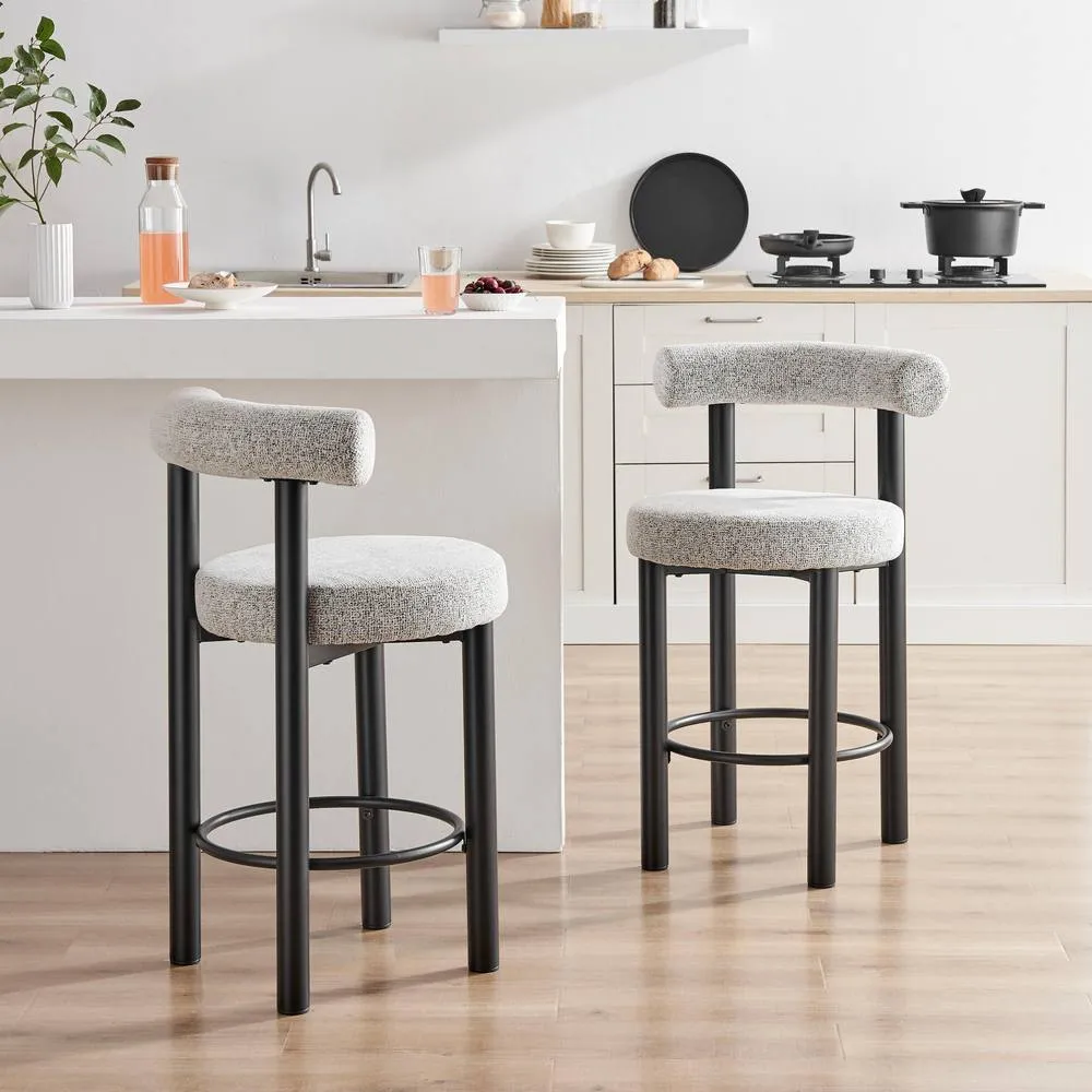 FurnitureboxUK 2x Seren Grey Fabric Bar Chairs Black Legs
