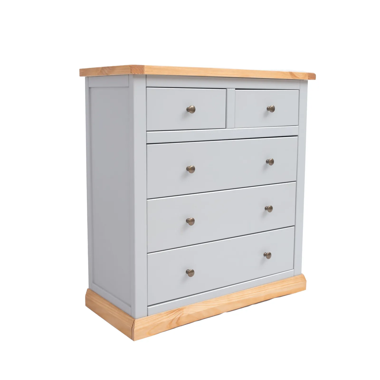 Cabinet Bits Bomporto 5 Drawer Chest of Drawers Brass Knob in Light Grey 2