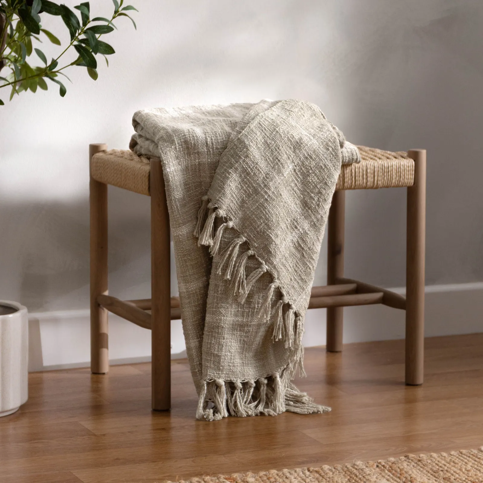Yard Beni Slub Cotton Check Throw in Beige