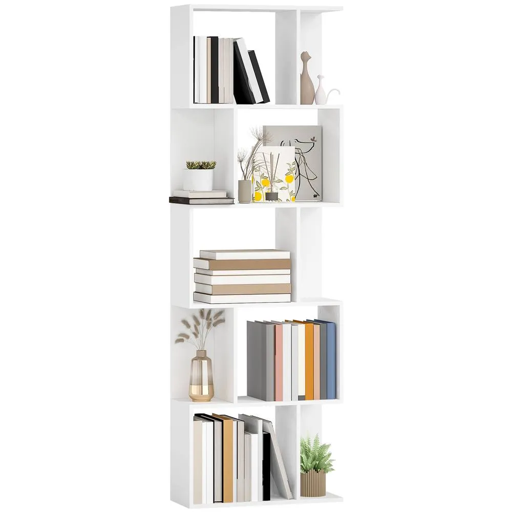 HOMCOM 5-tier Display Shelving Storage Bookcase S Shape Bookshelf, White 2