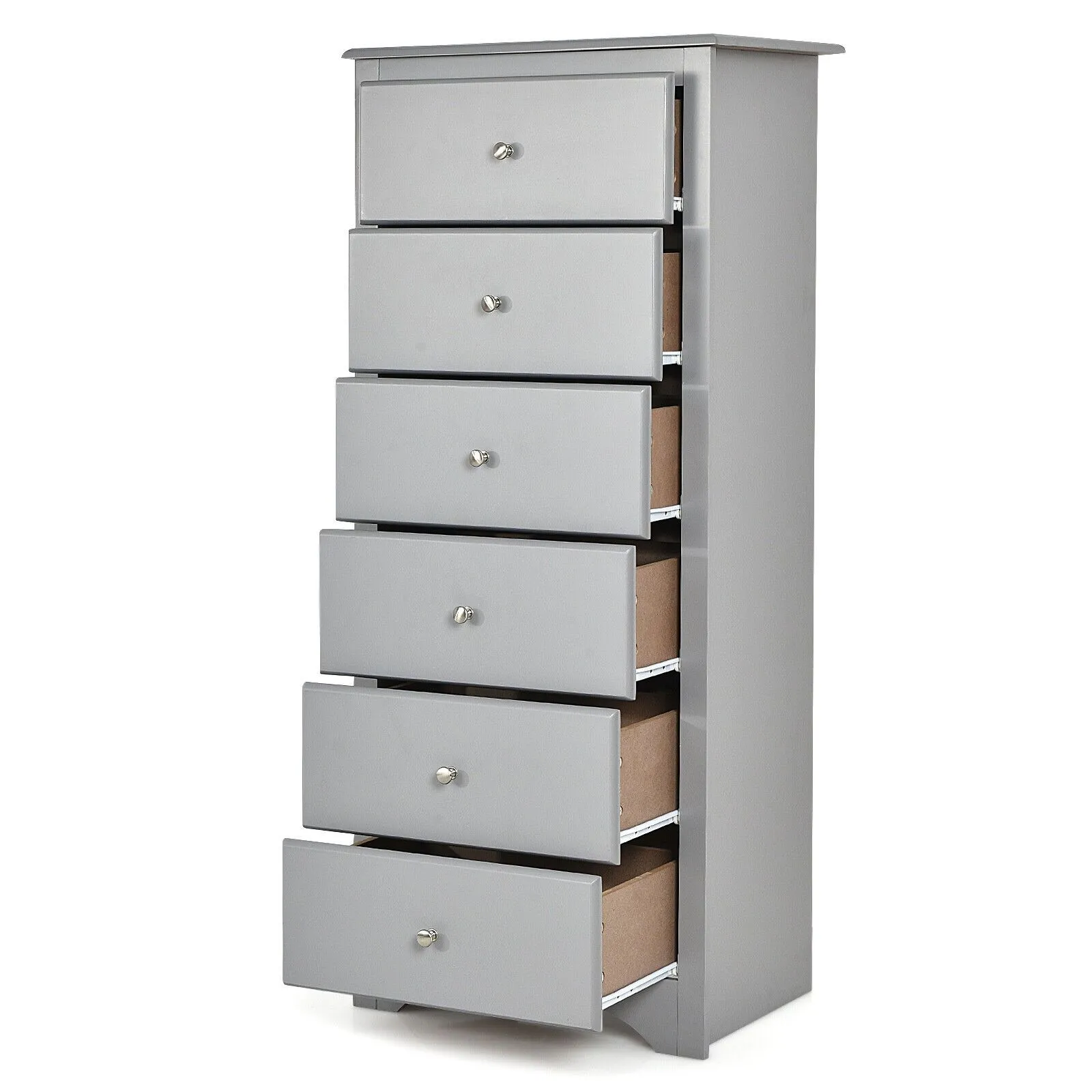 Costway Chest of Drawers Free Standing 6 Drawers Wooden Storage Cabinet W/ Metal Handles in Grey