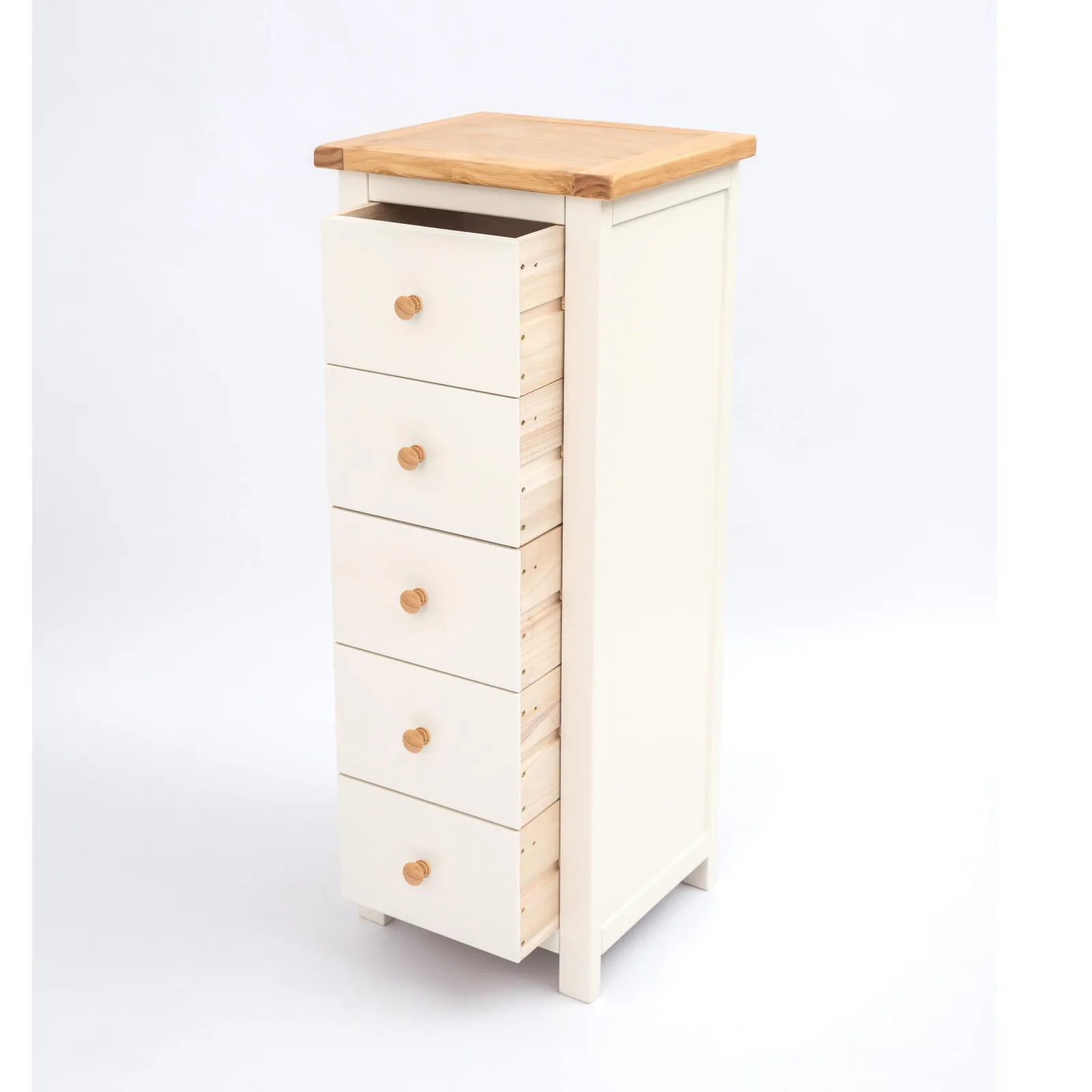 Cabinet Bits Maggiori 5 Drawer Narrow Chest of Drawers Wood Knob in Off-White 4