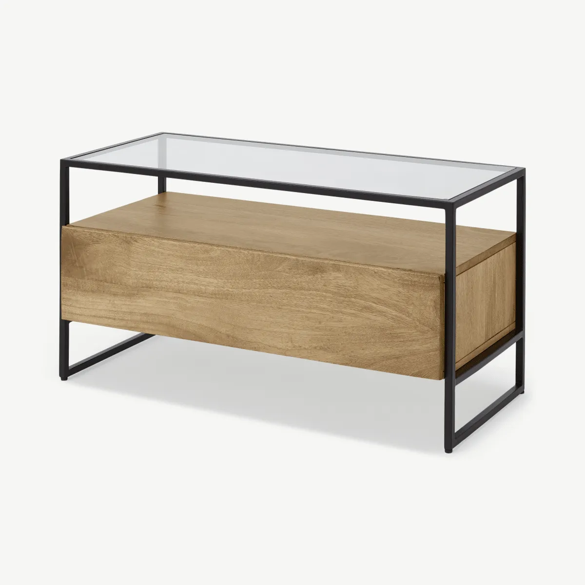 Kilby Compact TV Stand, Light Mango Wood and Glass