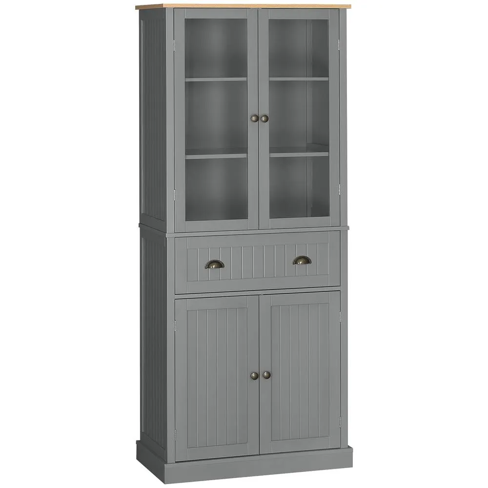 HOMCOM Tall Kitchen Cupboard, 5-tier Storage Cabinet with Adjustable Shelves in Grey 2