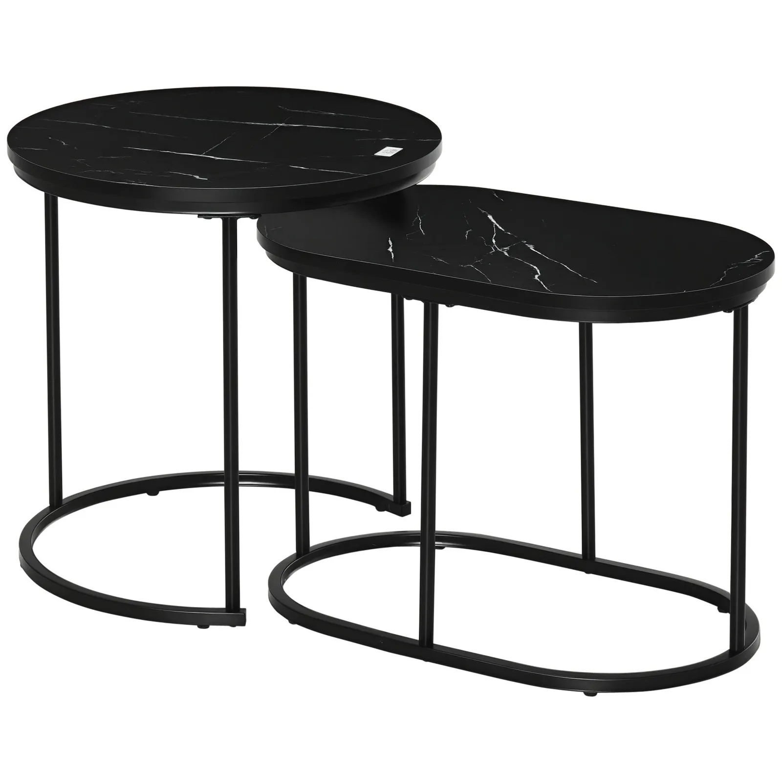 HOMCOM 2 Pcs Modern Coffee Table with Faux Marble Tabletop Black 2