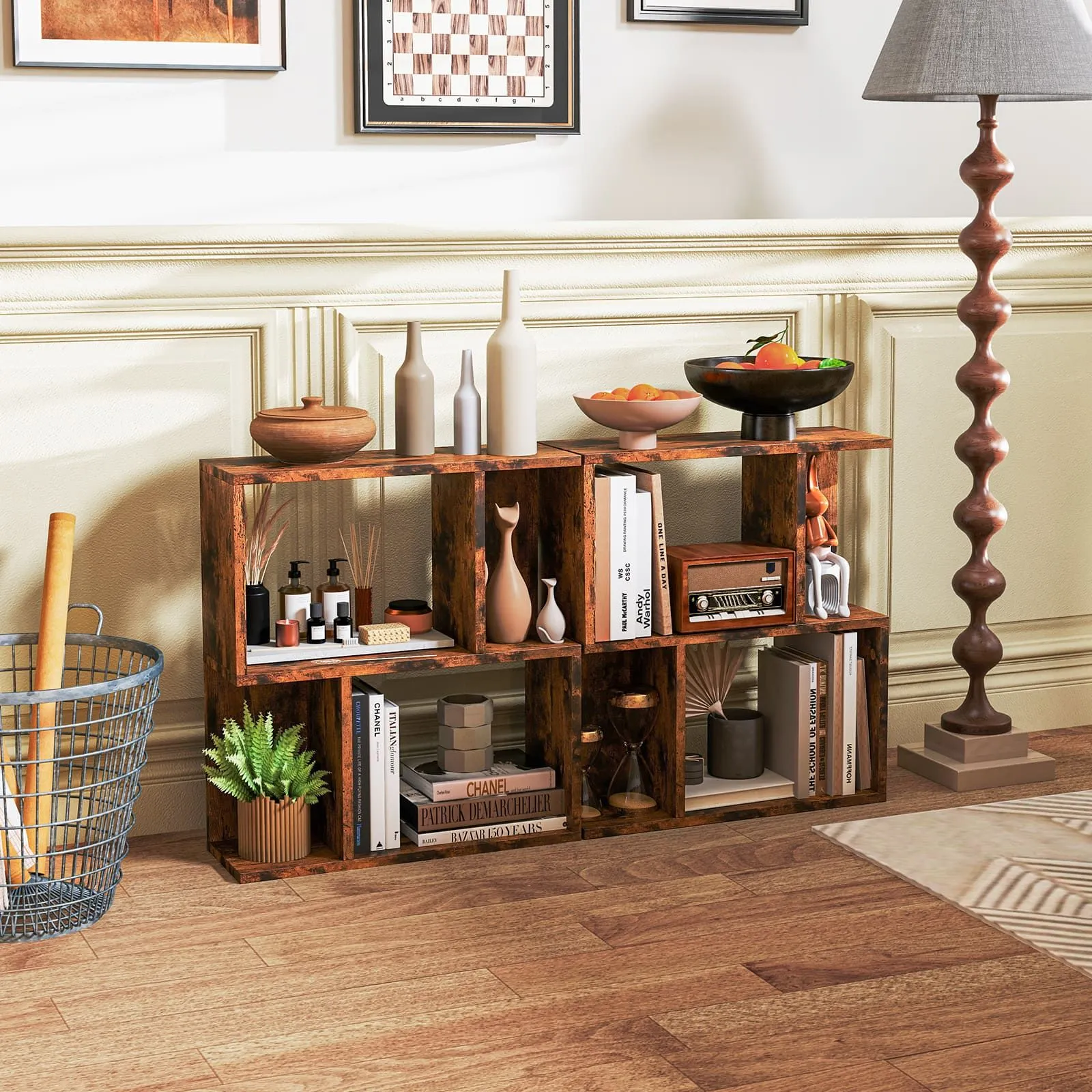 Costway 3-Tier Bookshelf Display Shelf for Small Space Freestanding Side Table Rustic Brown 3