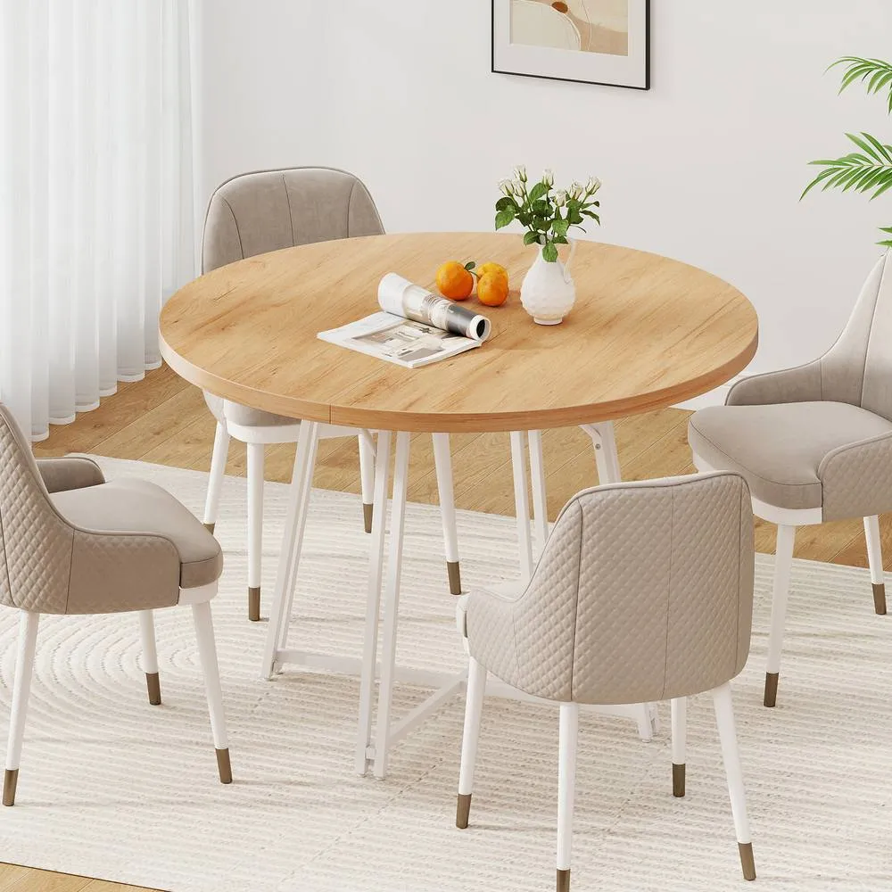 Costway 118CM Dining Table Round Kitchen Table Modern Diner Table in Natural 4