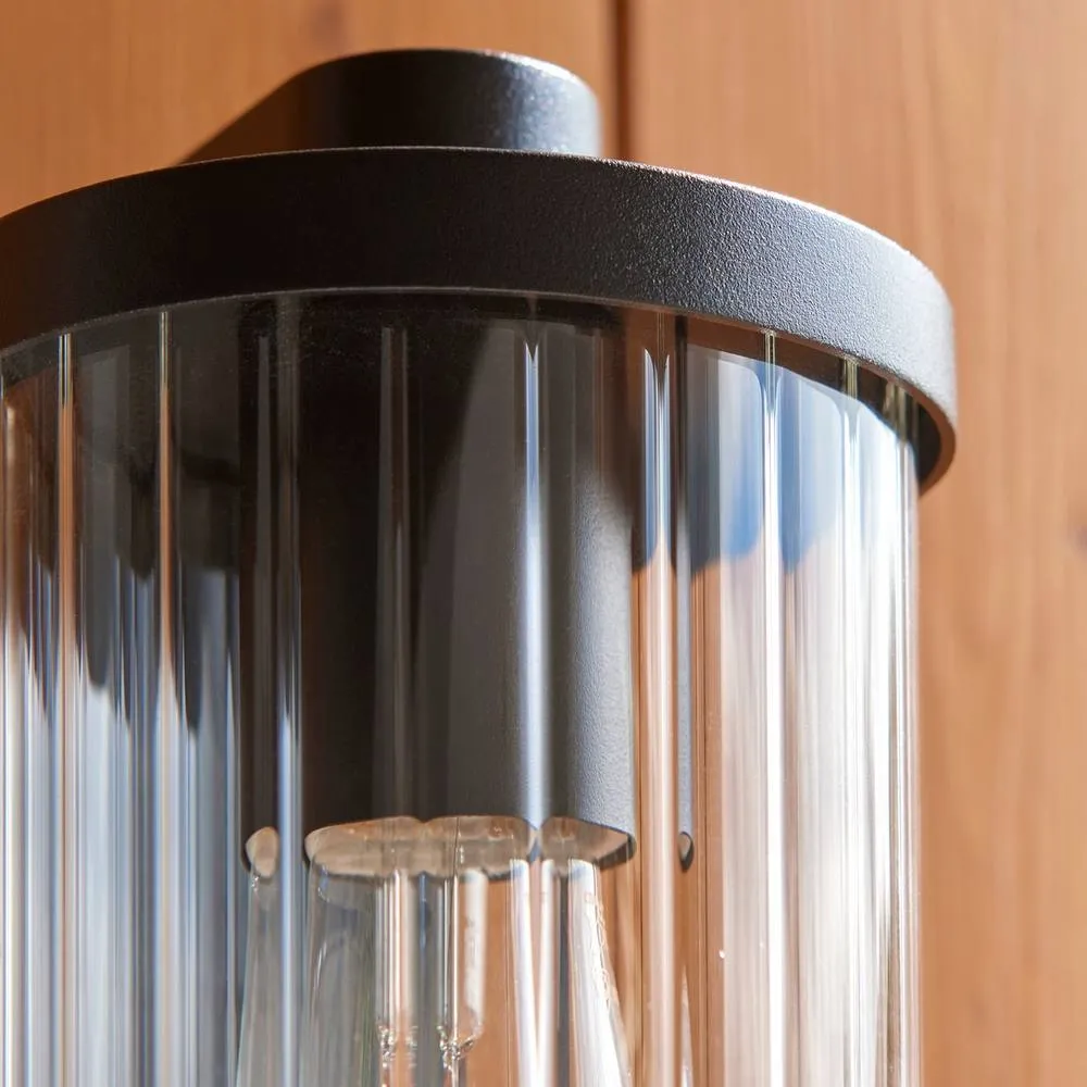 Netlighting Newcombe Outdoor Modern Wall Lamp Matt Black & Clear Ribbed Glass E27 6