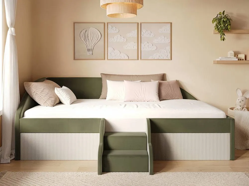 Flair Aviana Velvet Low Sleeper Bed with Beige Cord in Green 2