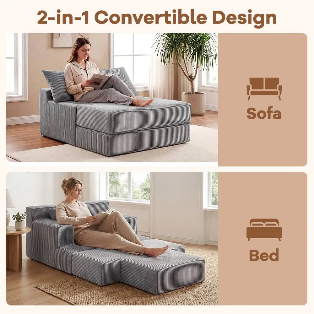 Costway Folding Sofa Bed Convertible Sleeper Chair with Dual Pillows in Grey 6