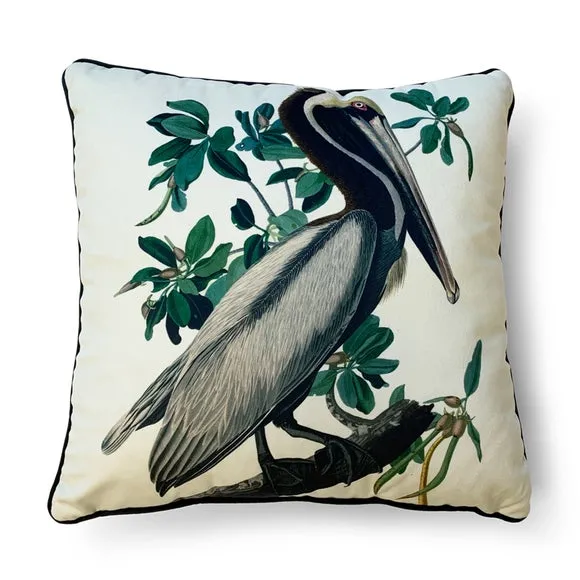 The Art Group John James Audubon Brown Pelican Velvet Square Cushion 2