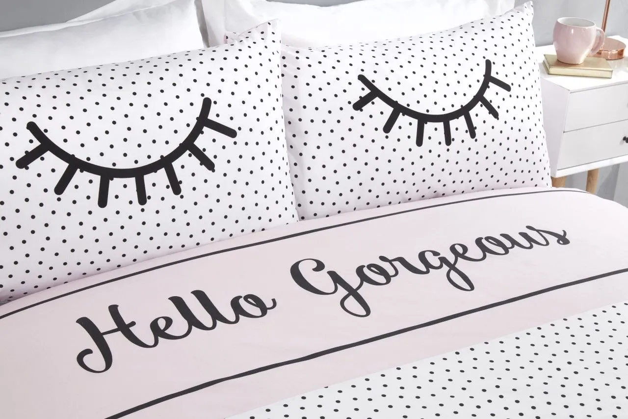 Rapport Home Hello Gorgeous Polycotton Reversible Duvet Cover Set with Pillowcase in White 2