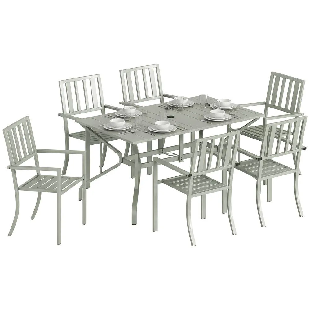 OUTSUNNY 7 Pieces Patio Dining Set with Umbrella Hole for Garden, Light Grey 2