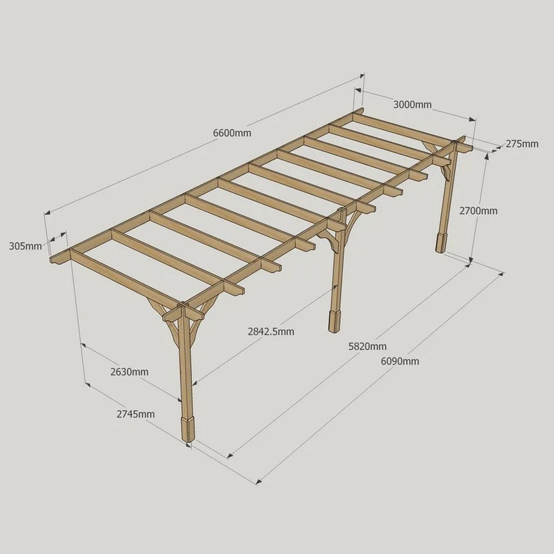 Rutland County Garden Furniture Ltd Wall Mounted Premium Pergola 3 Posts, L360 x W600 x H270 cm, Green in Brown 5