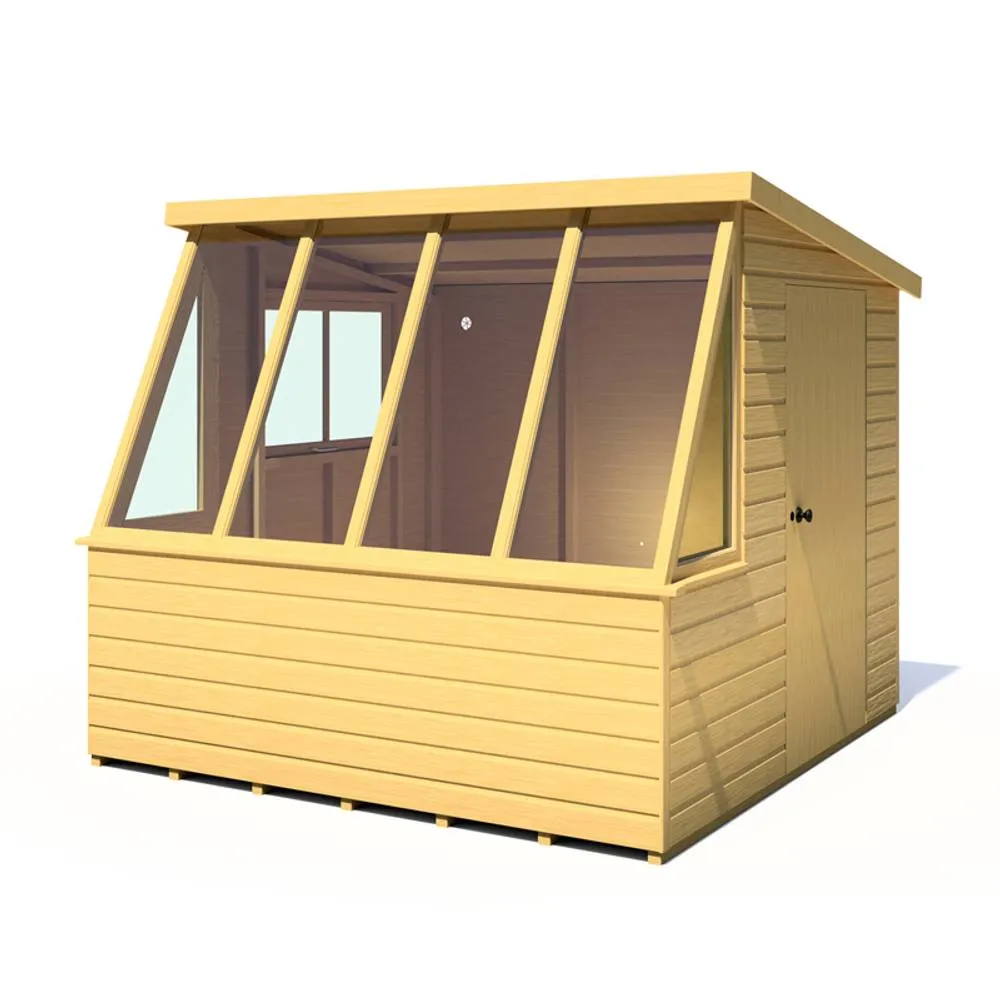 Shires Iceni 8x8' Potting Shed Pre Hung Doors with Opening Glass Side Window in Brown
