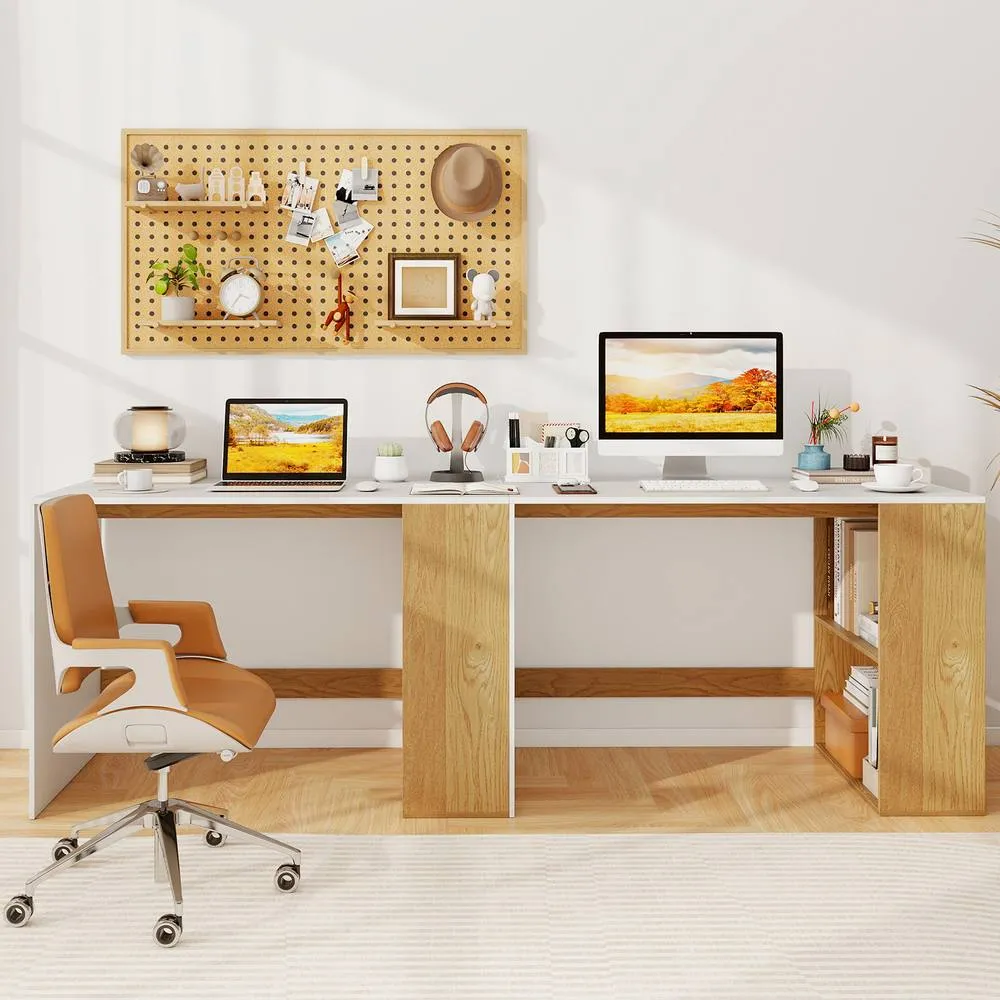Costway Modern Wooden Office Desk with 2 Open Shelves in White 5